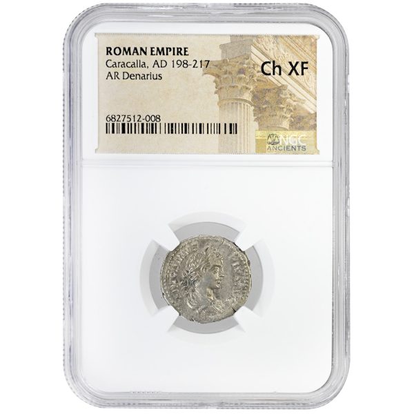 Caracalla, AD 198-217 ROMAN EMPIRE AR Denarius NGC Ch XF