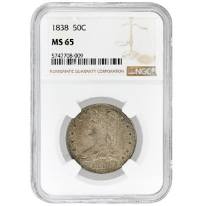 1838 50C Reeded Edge Capped Bust Half Dollar Rare Coin NGC MS65