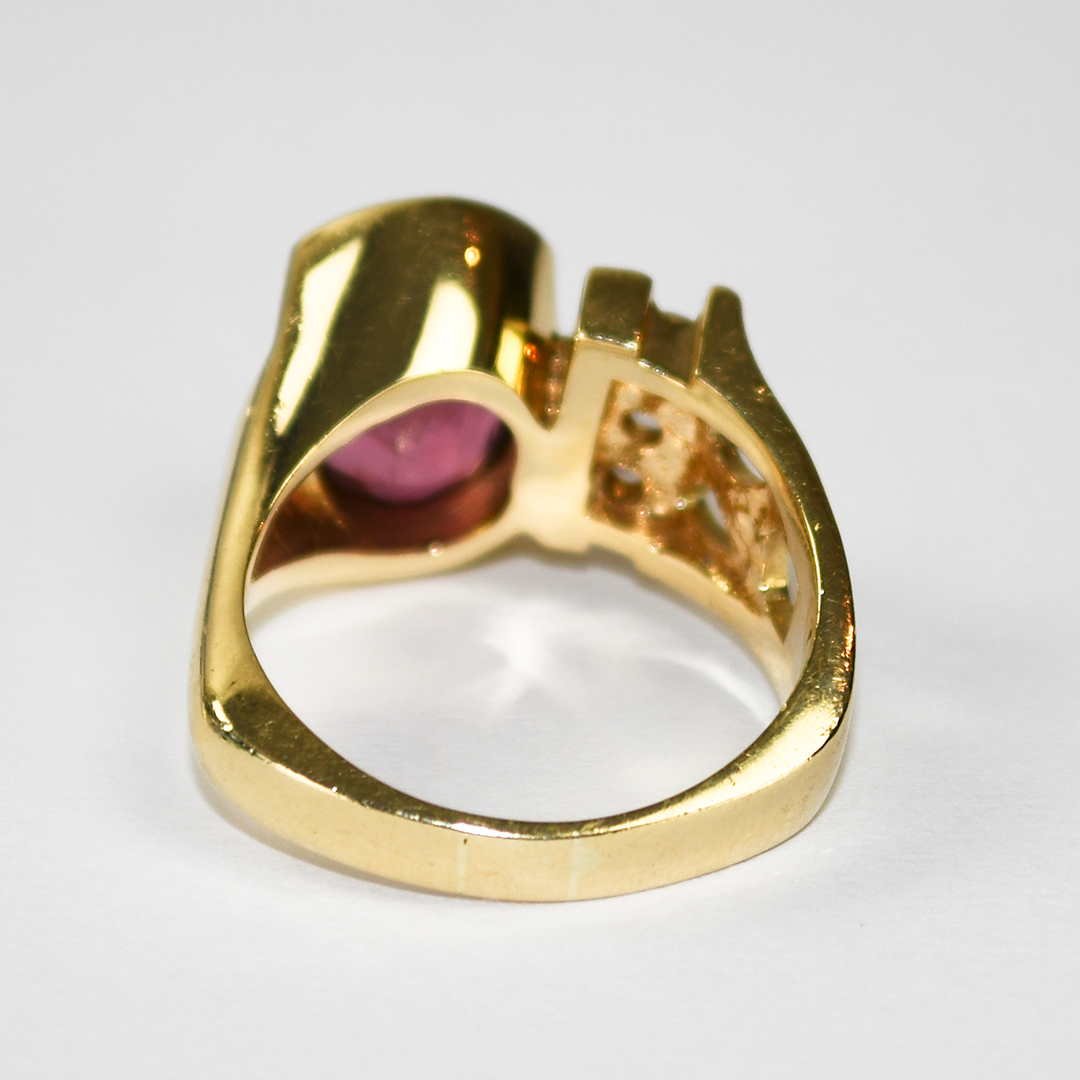 14K Yellow Gold Pink Tourmaline & Diamond Ring 10.2g - Image 4