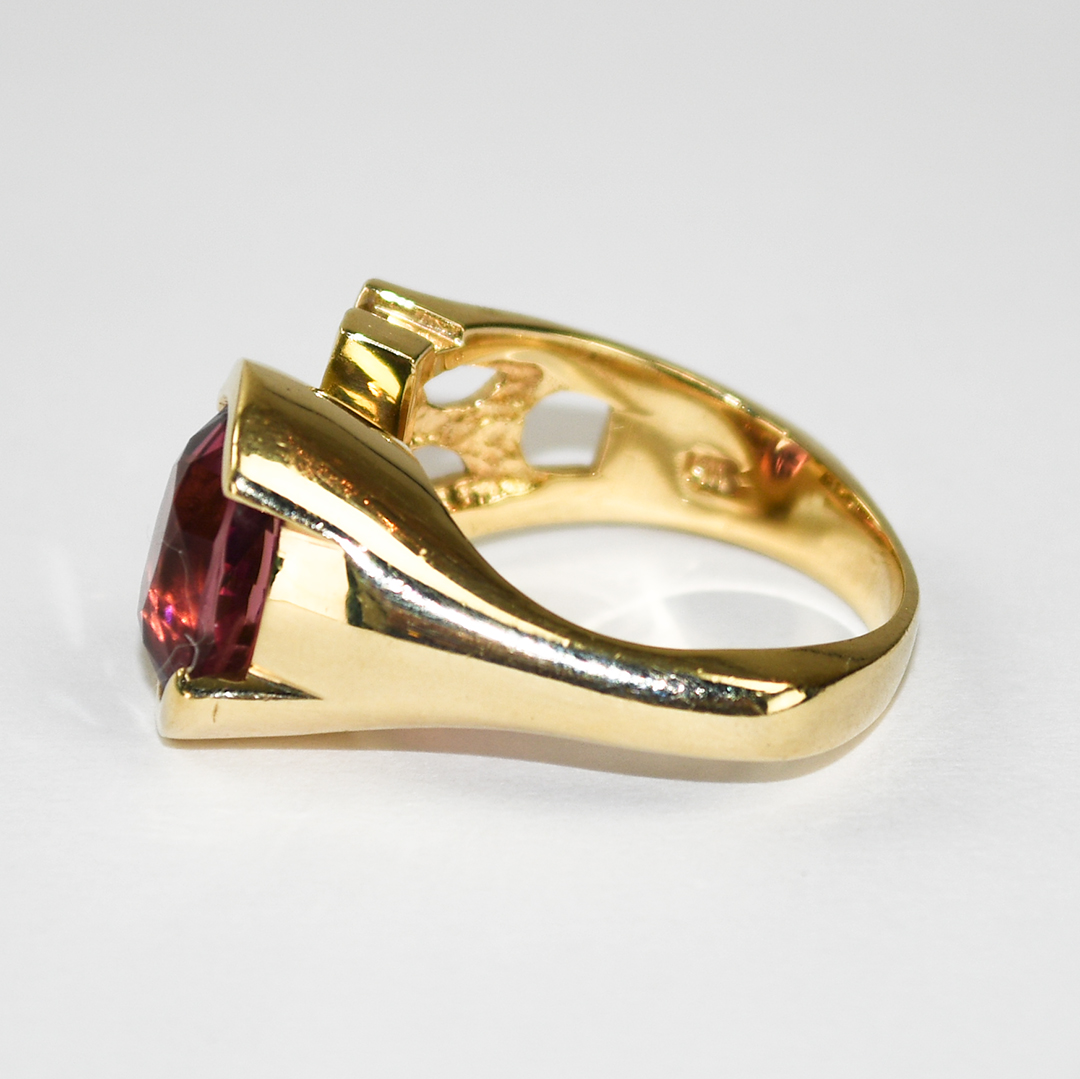 14K Yellow Gold Pink Tourmaline & Diamond Ring 10.2g - Image 5