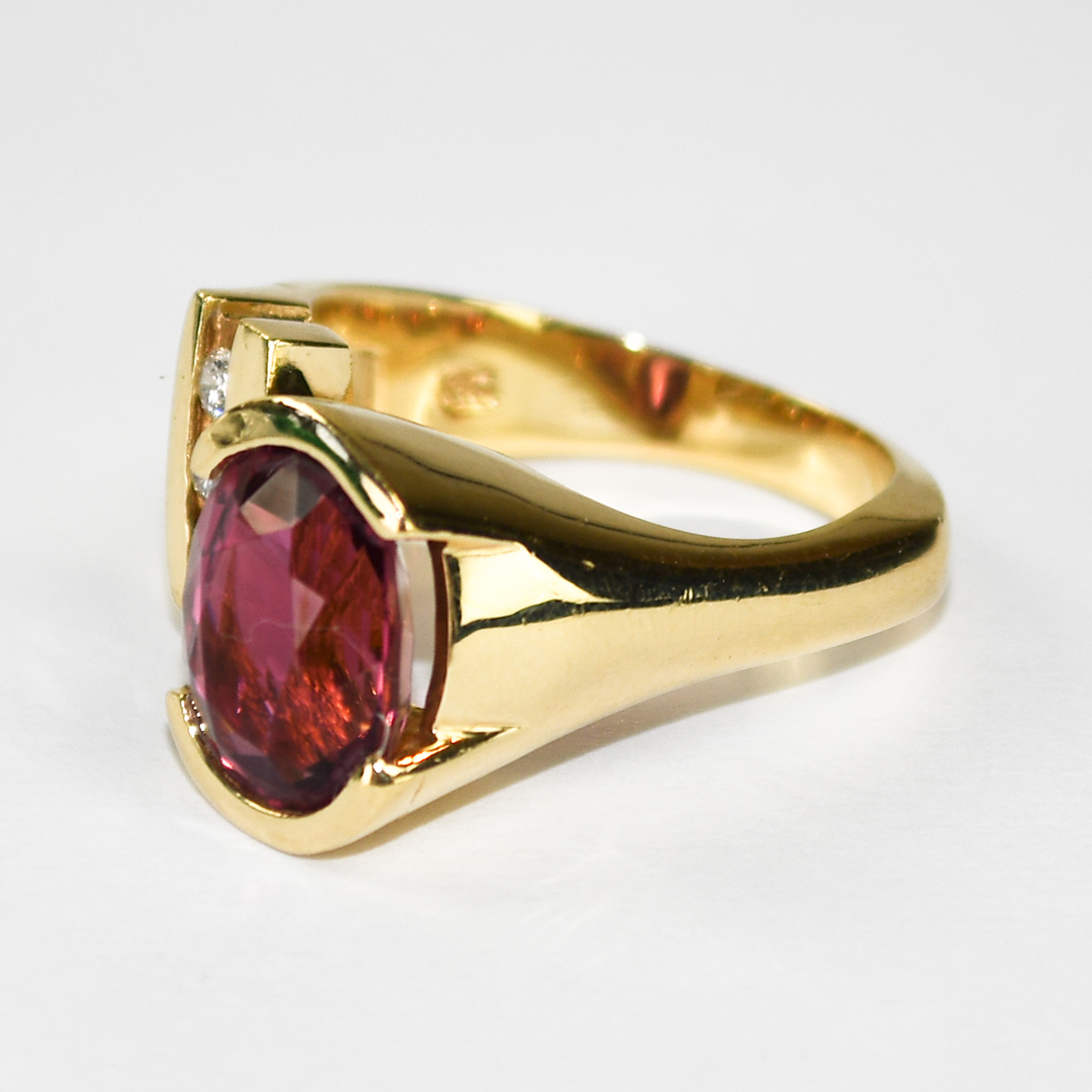 14K Yellow Gold Pink Tourmaline & Diamond Ring 10.2g - Image 6