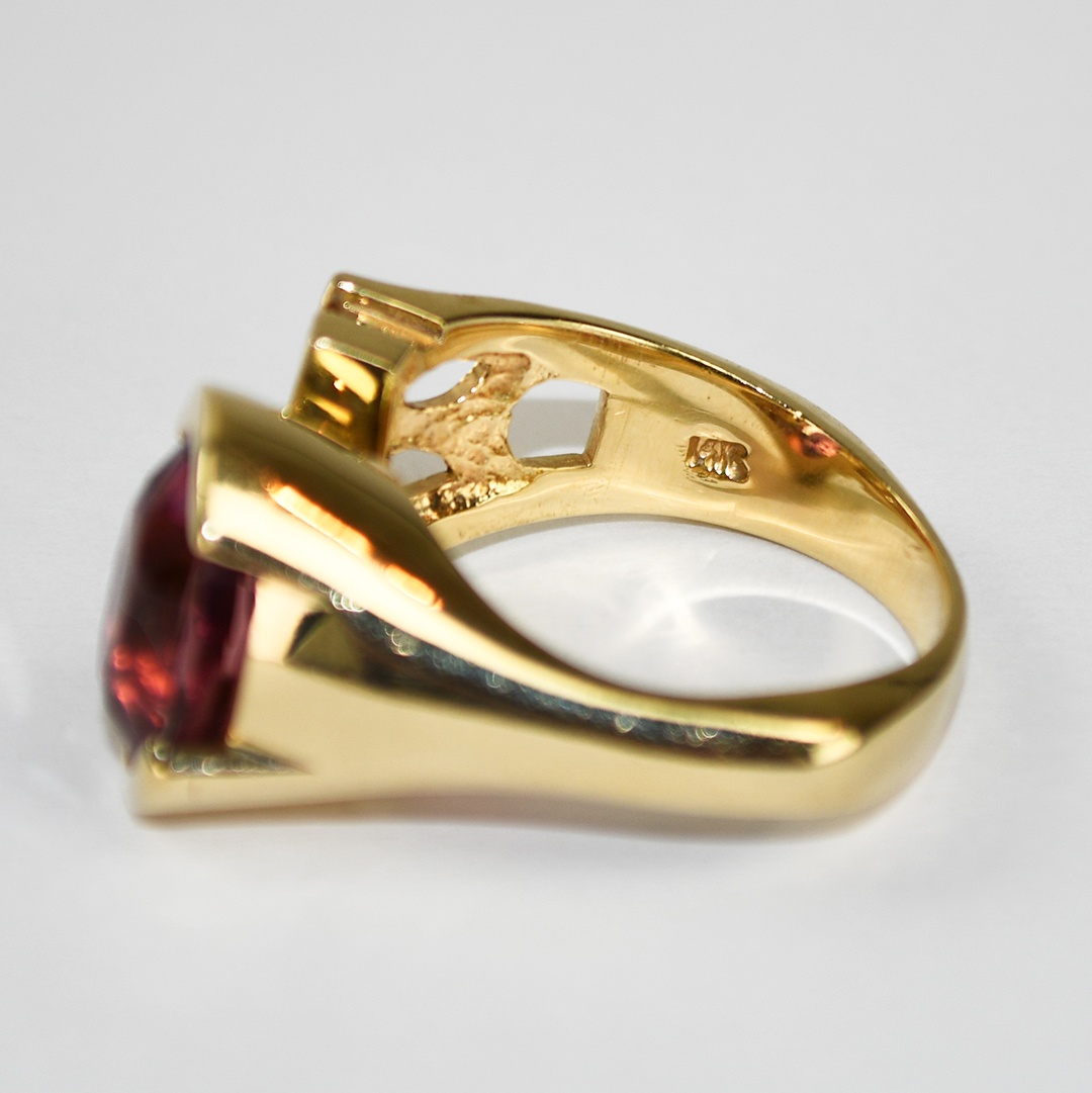14K Yellow Gold Pink Tourmaline & Diamond Ring 10.2g - Image 7