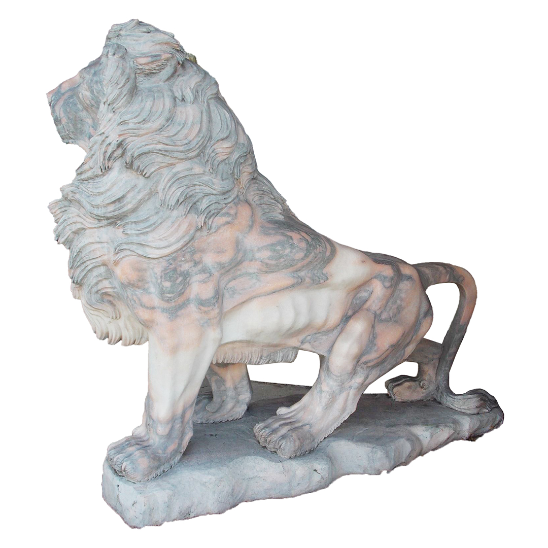 Pair of Marble Hand Carved Lion Statues Genuine Chinese Pink and Grey Marble - Image 2