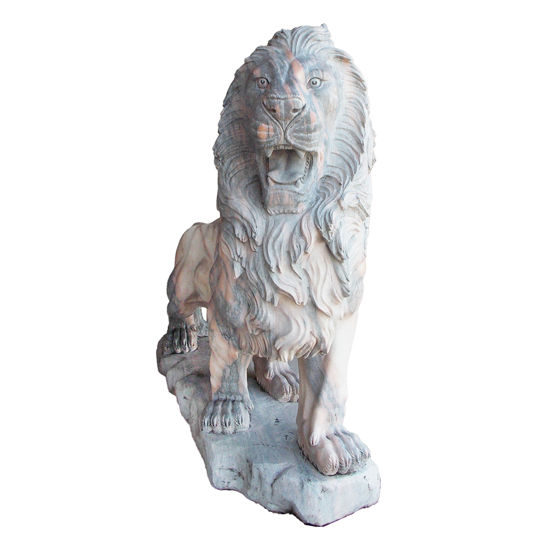 Pair of Marble Hand Carved Lion Statues Genuine Chinese Pink and Grey Marble - Image 4