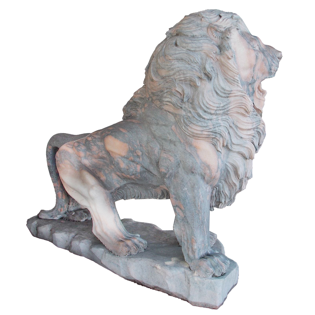 Pair of Marble Hand Carved Lion Statues Genuine Chinese Pink and Grey Marble - Image 5