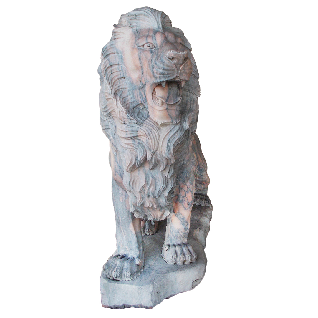 Pair of Marble Hand Carved Lion Statues Genuine Chinese Pink and Grey Marble - Image 6