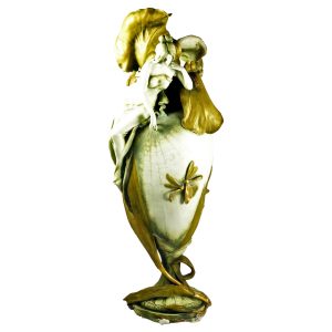 Art Nouveau Amphora Vase Bohemian Style Gold Gilt Painted Figural Flowers Lady