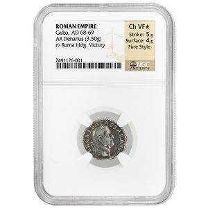 Roman Empire AR Denarius Galba AD 68-69 NGC CH VF  Rare Ancient Silver Coin
