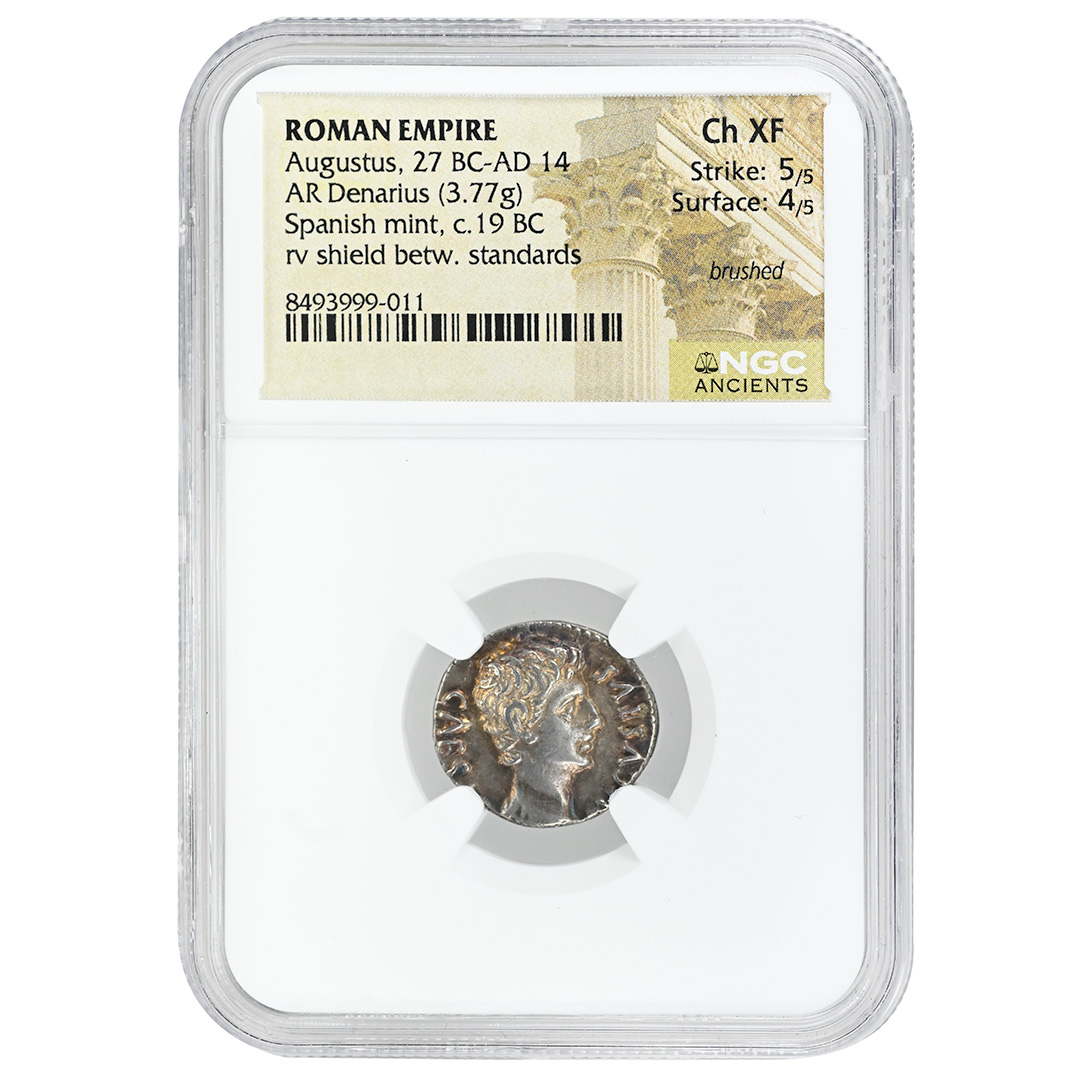 Roman Empire AR Denarius Augustus 27 BC-AD 14 NGC Ch XF