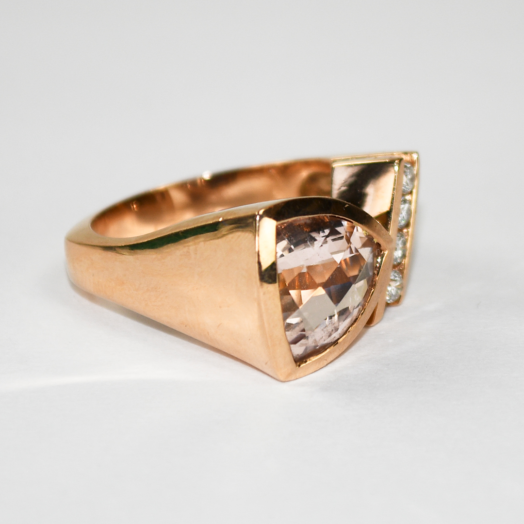 14K Rose Gold Morganite & Diamond Ring 12.5g - Image 2