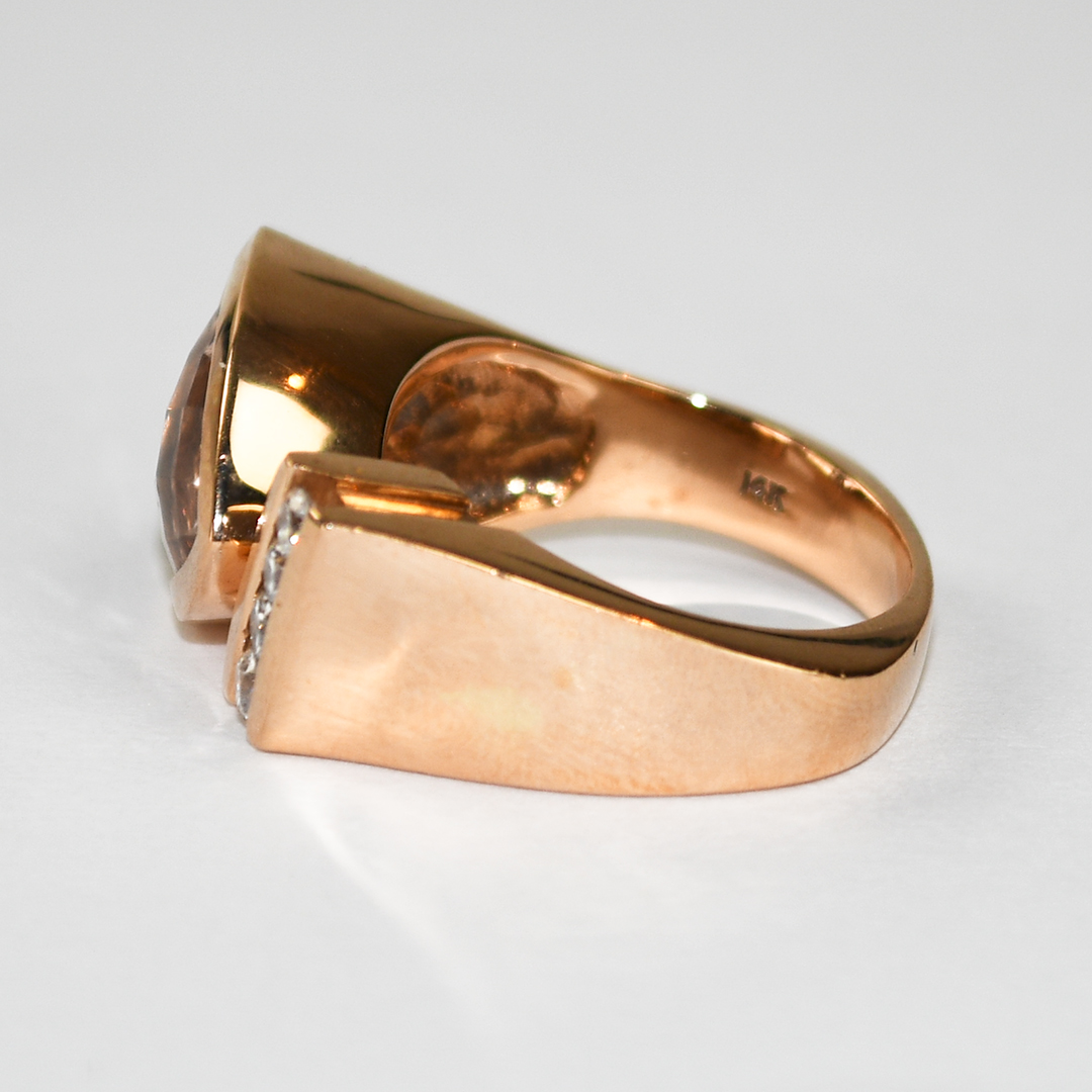 14K Rose Gold Morganite & Diamond Ring 12.5g - Image 5