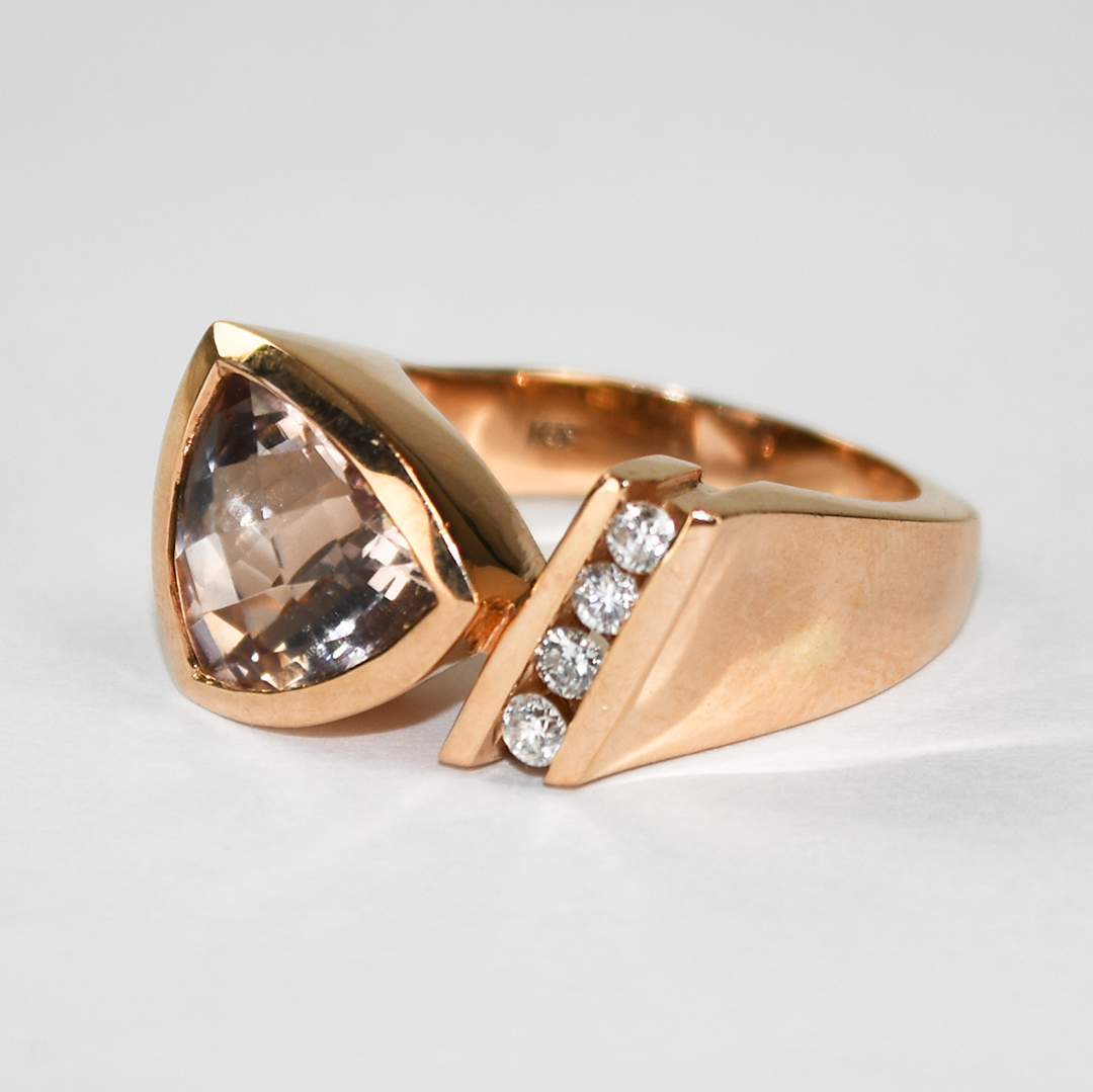 14K Rose Gold Morganite & Diamond Ring 12.5g - Image 6