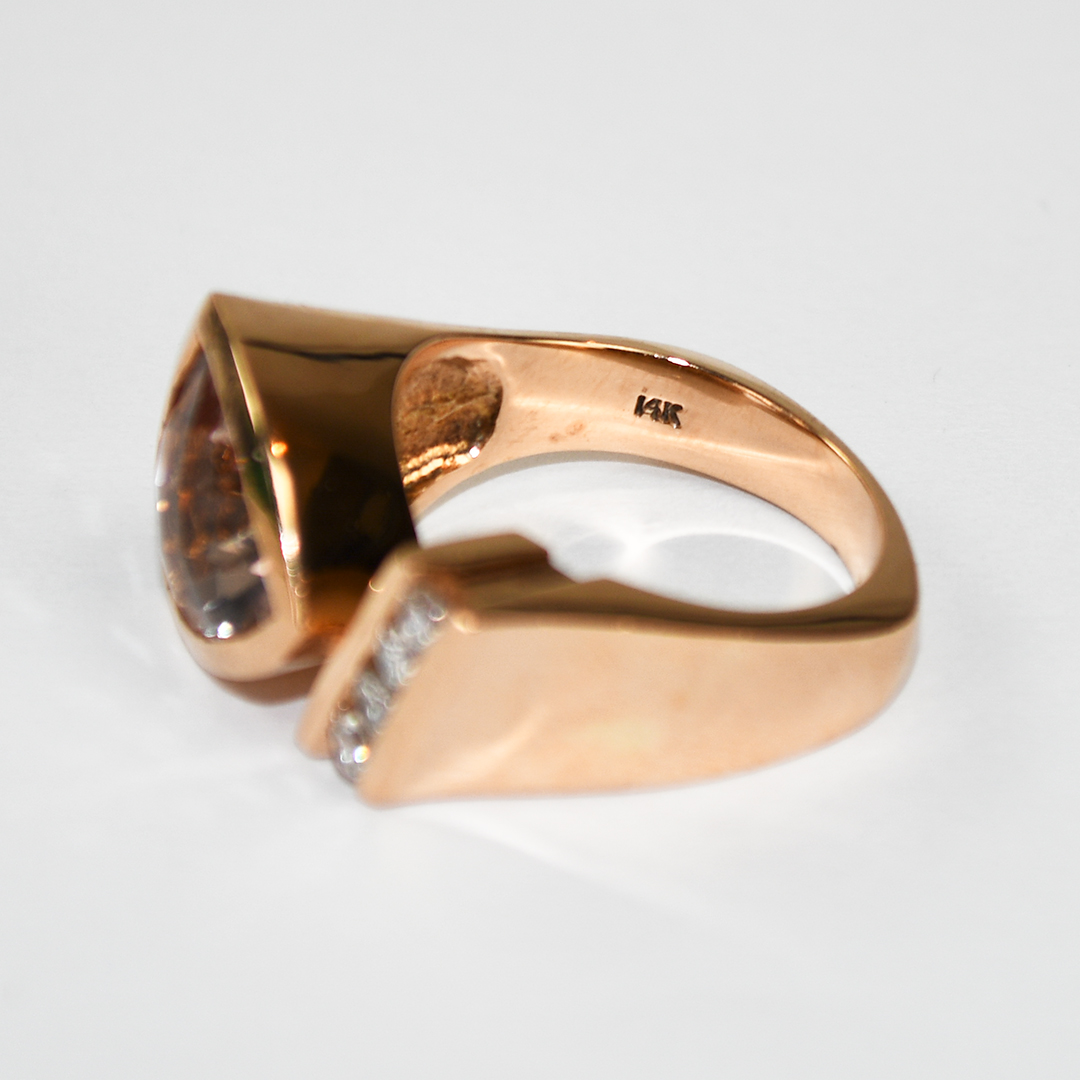 14K Rose Gold Morganite & Diamond Ring 12.5g - Image 7