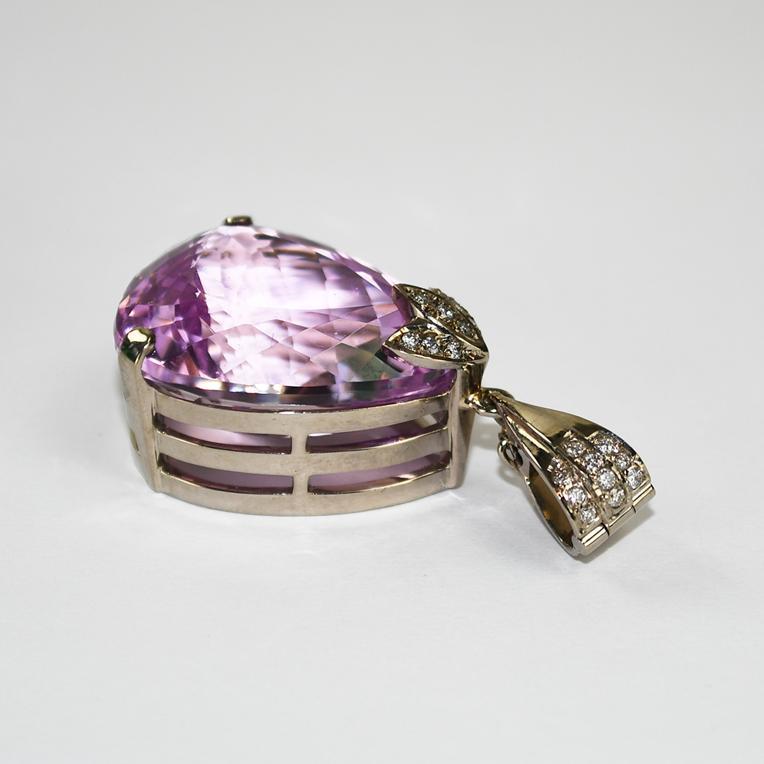 18K White Gold Kunzite & Diamond Pendant 31g - Image 6