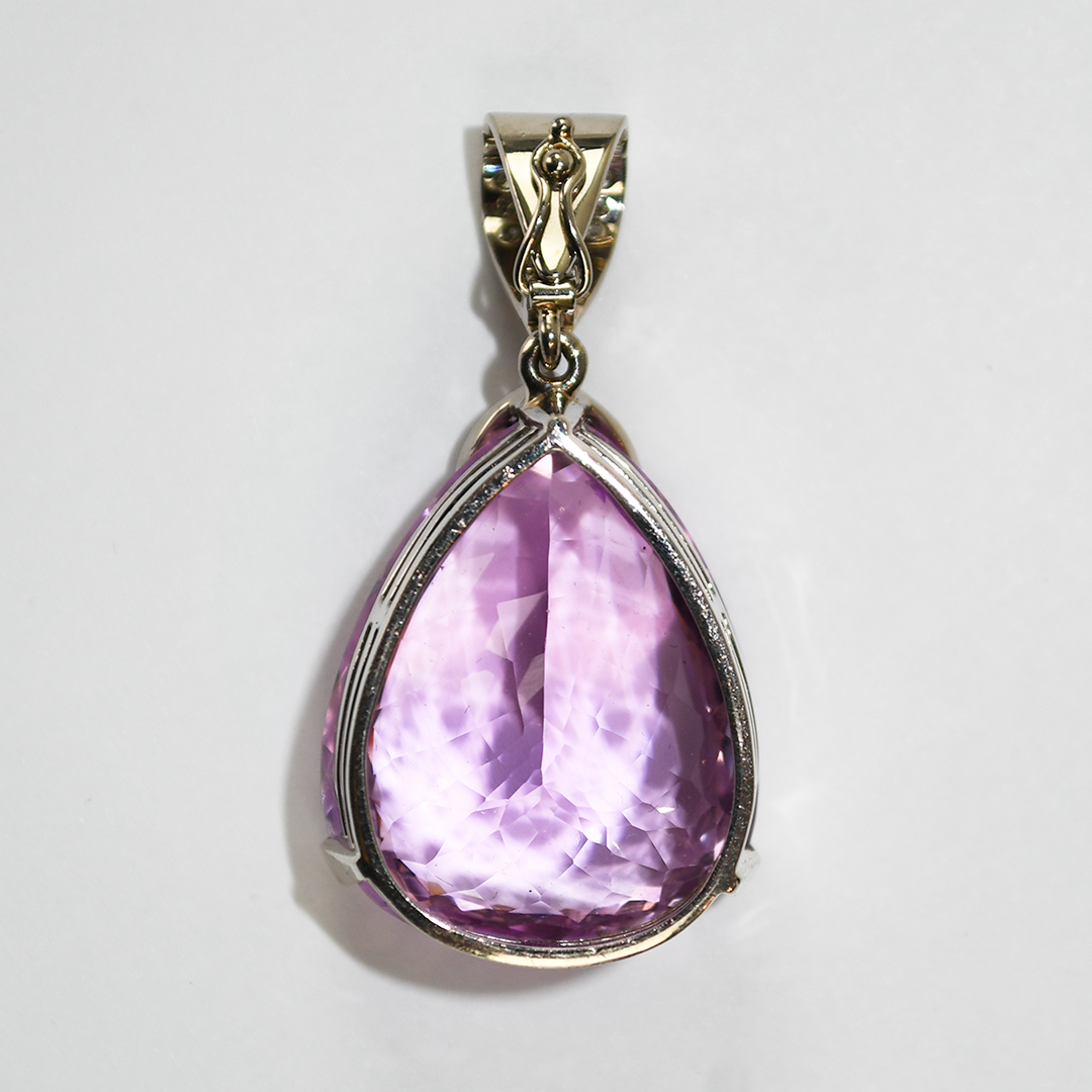 18K White Gold Kunzite & Diamond Pendant 31g - Image 7