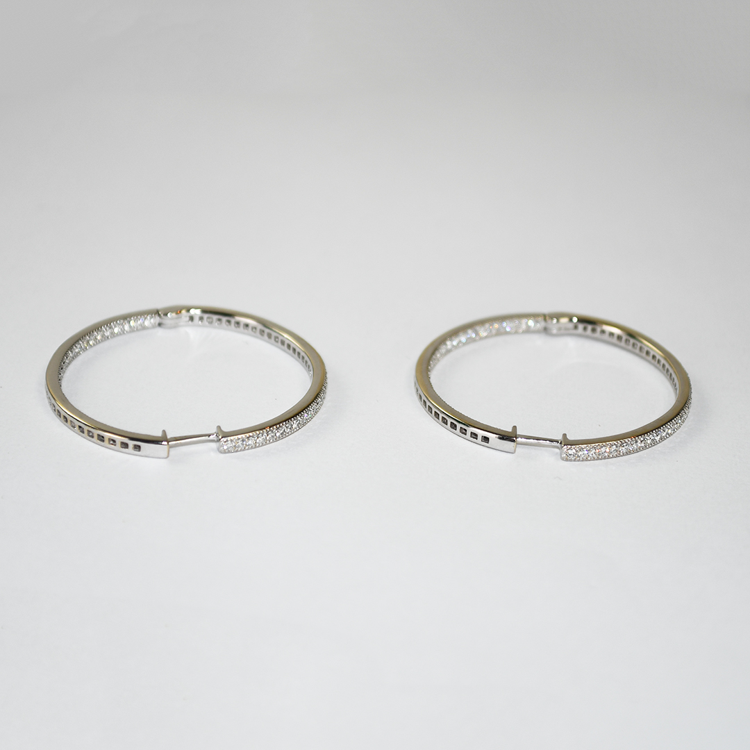 18K White Gold Diamond Hoop Earrings 1.00ct - Image 3