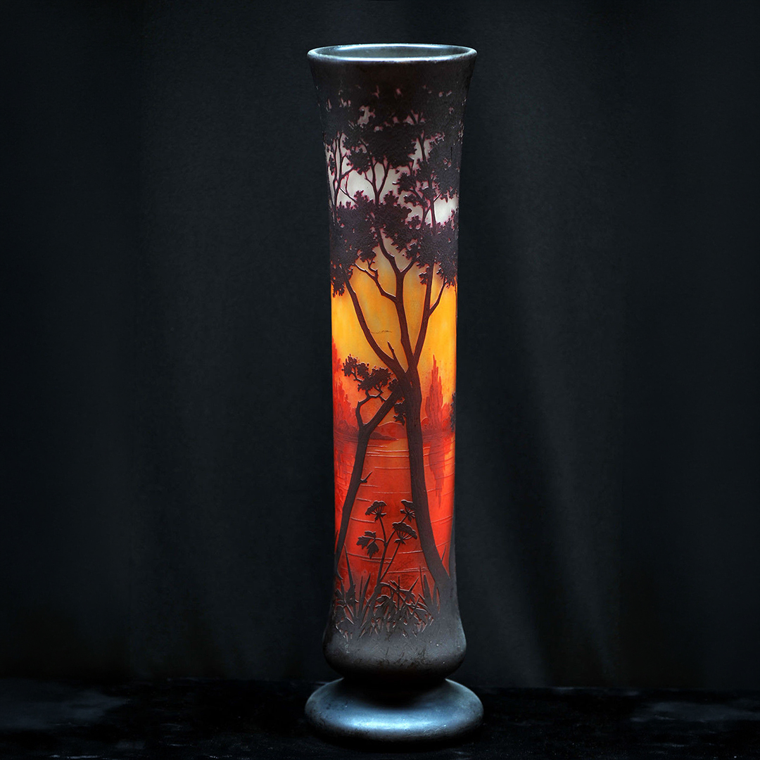 Daum Nancy Cameo Glass Footed Scenic Vase - Tangible Investments