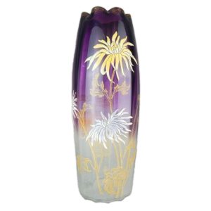Mt. Joy Vase Rose Amberina Hand-Painted Blossoms Scalloped Rim