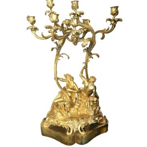 Gold Gilded Bronze Candelabra Figural Group