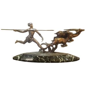 "The Hunter" Antique Bronze Statue Man Hunting Gazelle Alexander Kelety