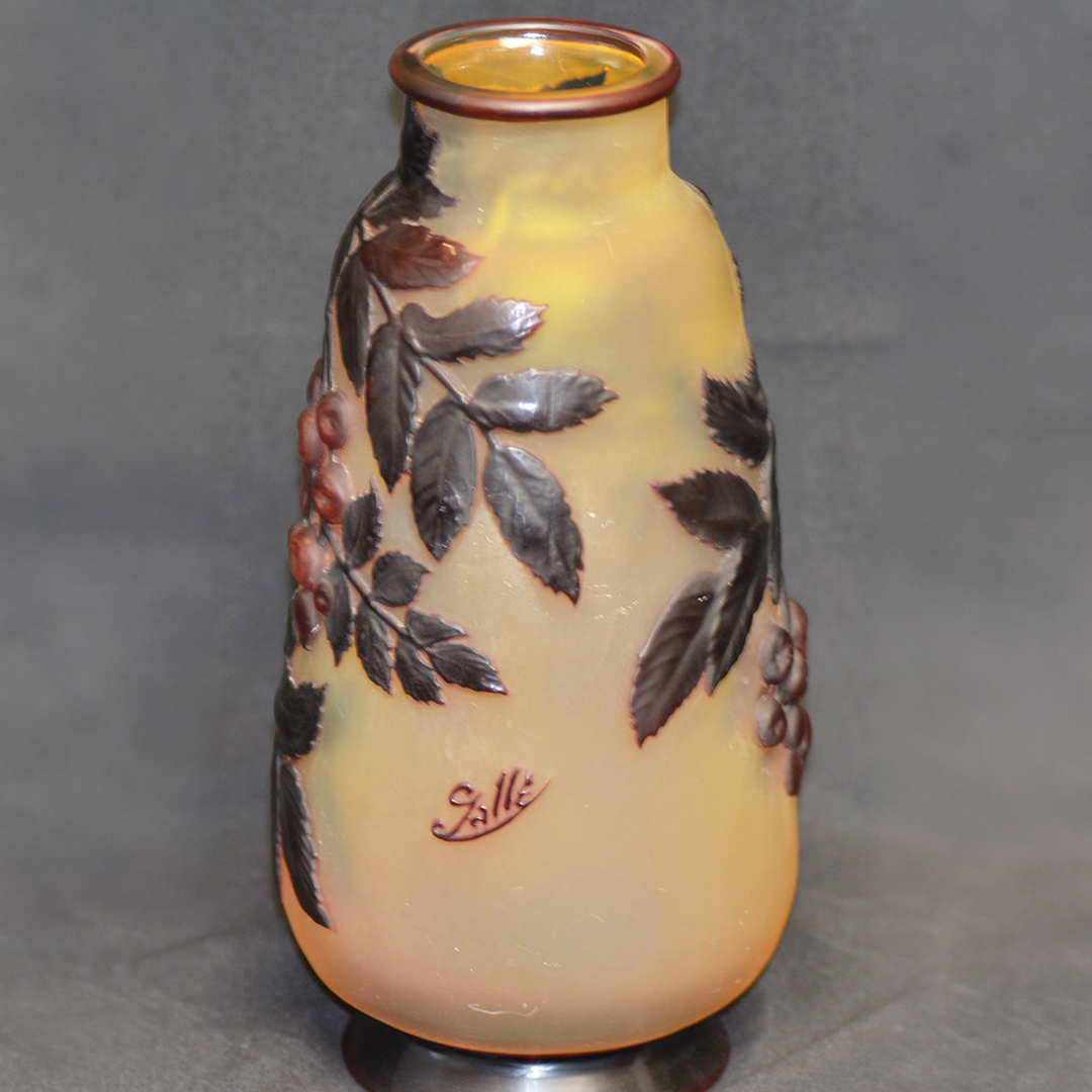 Galle Vase Blow-Out Overlay Glass Cherry Vase Circa 1900 - Image 3