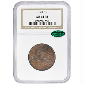1820 1C Coronet Head Cent NGC MS64RB CAC