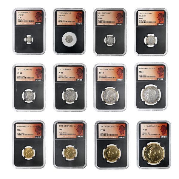 Lot of 12 1911 Great Britain Gold & Silver Proof Set NGC