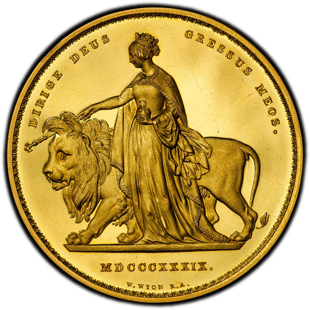 1839 5 Sovereign, Una and the Lion PCGS PR63DCAM Victoria