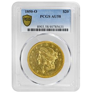 1850-O $20 Liberty Head Rare Coin PCGS AU58