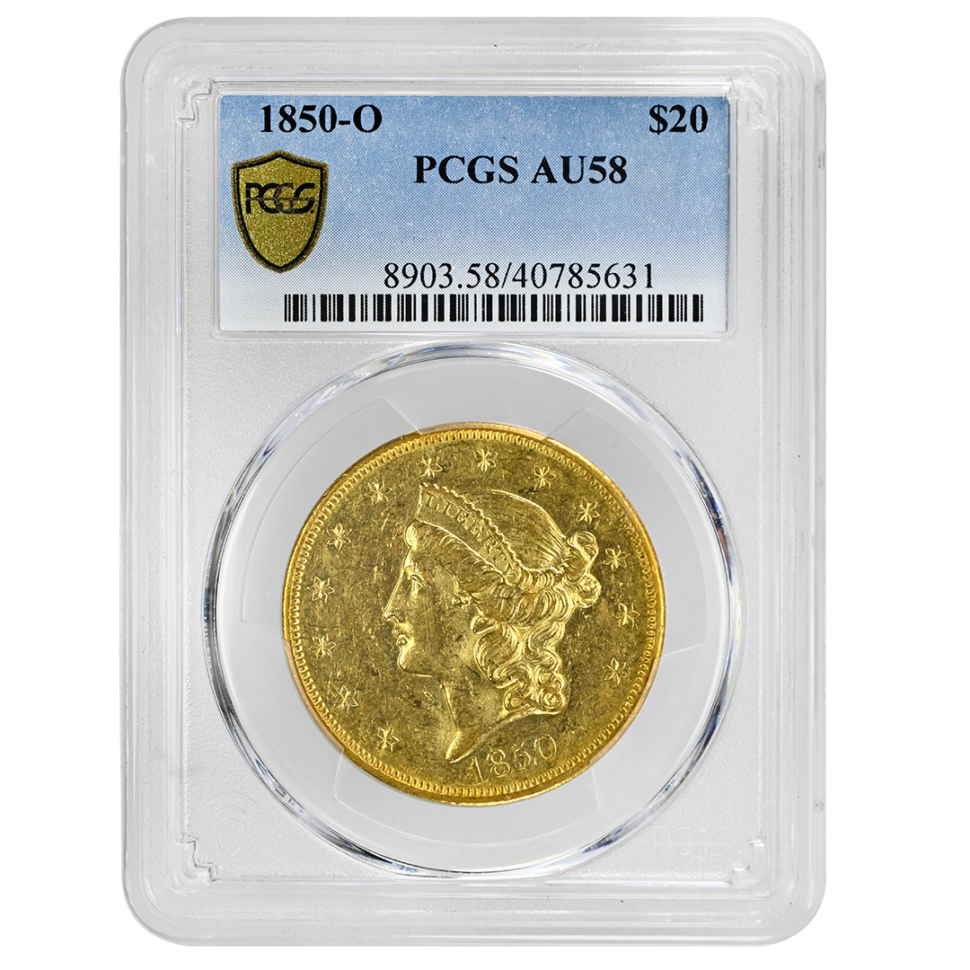 1850-O $20 Liberty Head Rare Coin PCGS AU58
