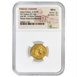 Roman Imperatorial AR Aureus Julius Caesar 44 BC NGC MS* Surface 5/5, Strike
