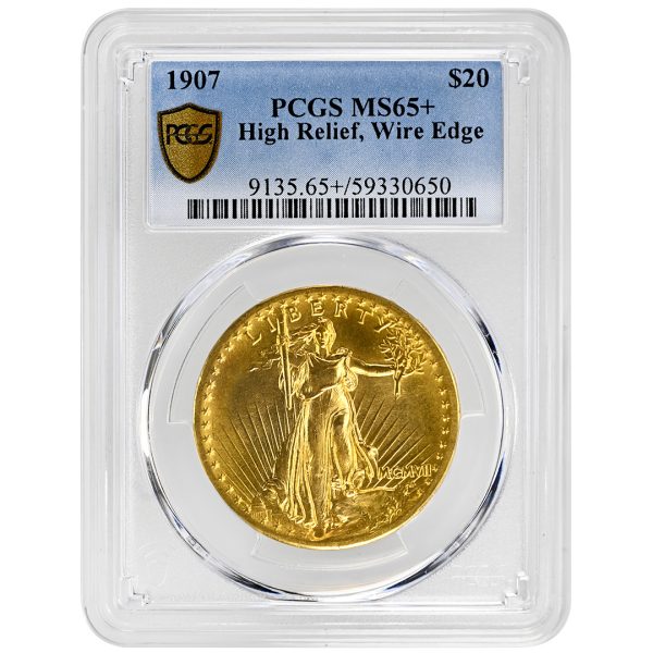 1907 $20 High Relief-Wire Edge St. Gaudens PCGS MS65+