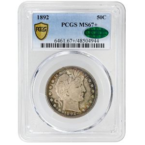 1892 50C Barber Half Dollar Rare Coin PCGS MS67+ 