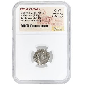 Twelve Caesars AR Denarius Augustus NGC Ch VF 27 BC-AD 14
