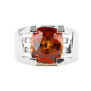 14K White Gold Custom Orange Garnet & Diamond Ring 5.00ct