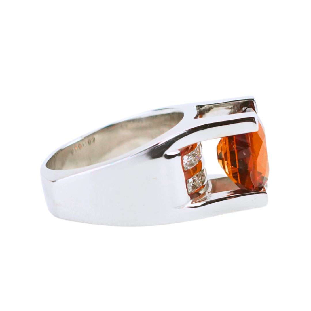 14K White Gold Custom Orange Garnet & Diamond Ring 5.00ct