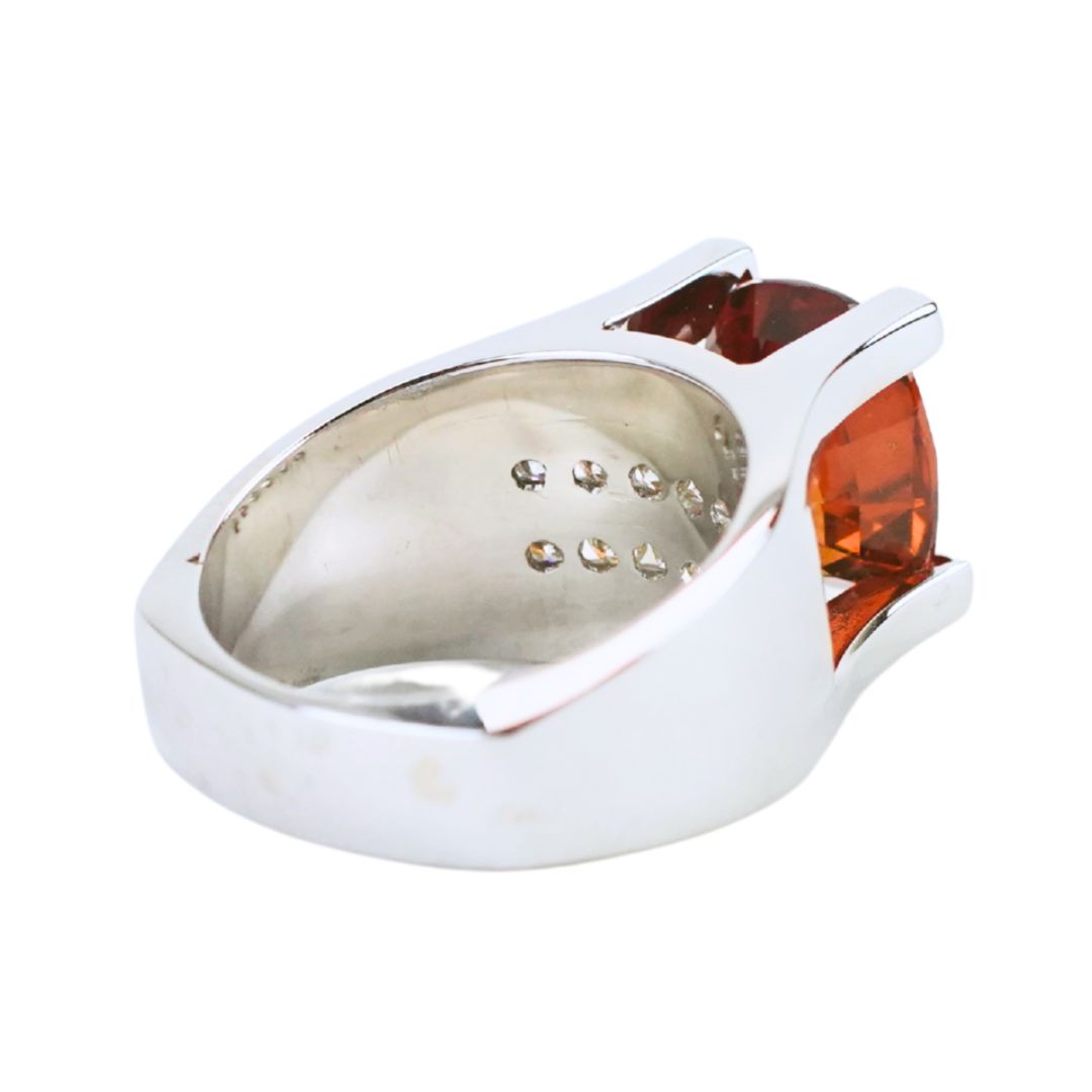 14K White Gold Custom Orange Garnet & Diamond Ring 5.00ct