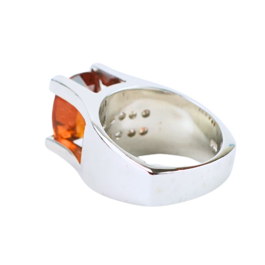 14K White Gold Custom Orange Garnet & Diamond Ring 5.00ct