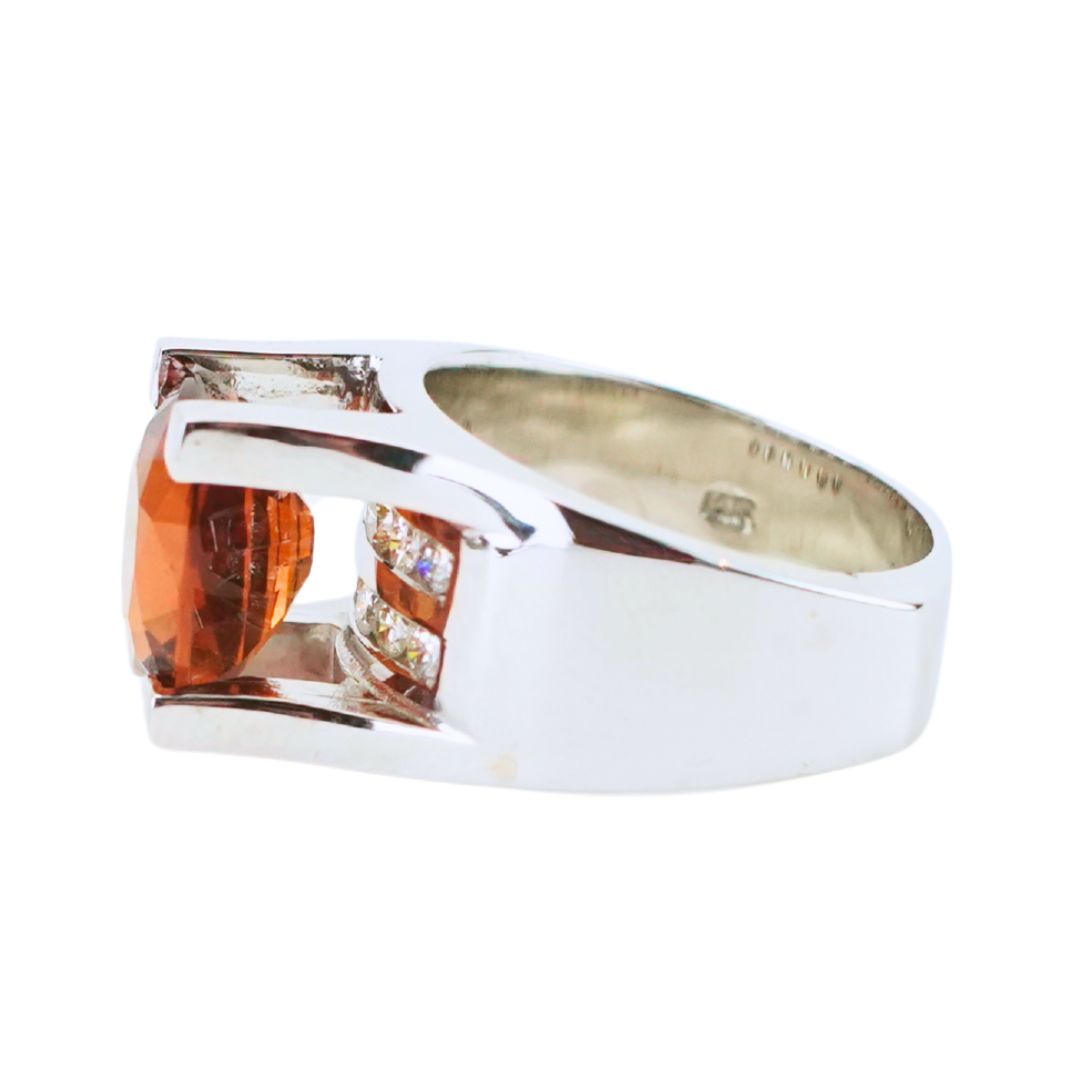 14K White Gold Custom Orange Garnet & Diamond Ring 5.00ct