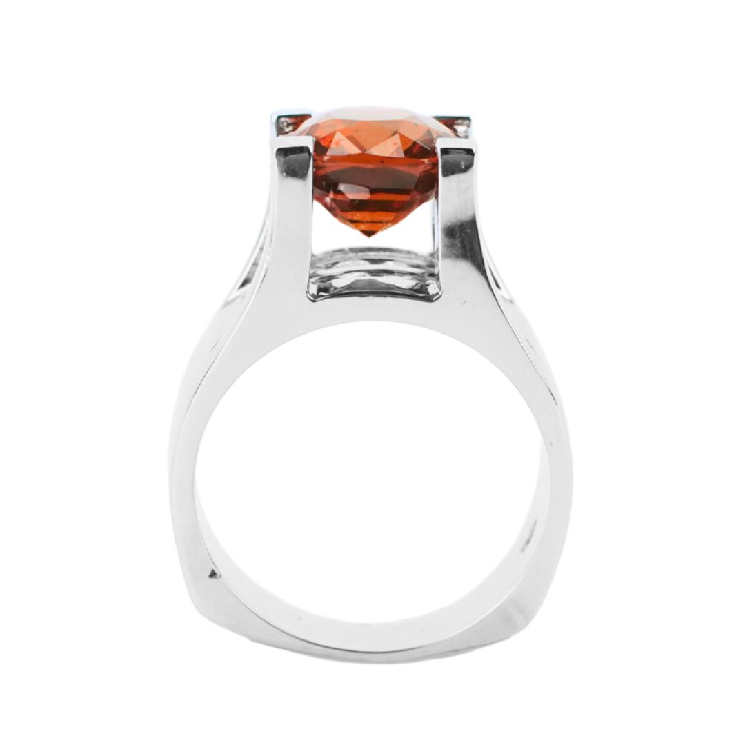 14K White Gold Custom Orange Garnet & Diamond Ring 5.00ct