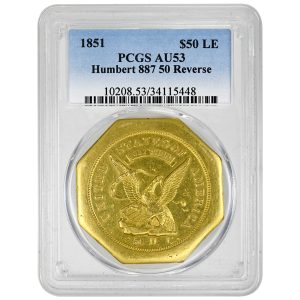 1851 50 Dollar Humbert California Gold 887 50 Reverse PCGS AU53 Territorial Rare Coin