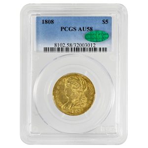 1808 $5 Capped Bust Rare Coin PCGS AU58 CAC