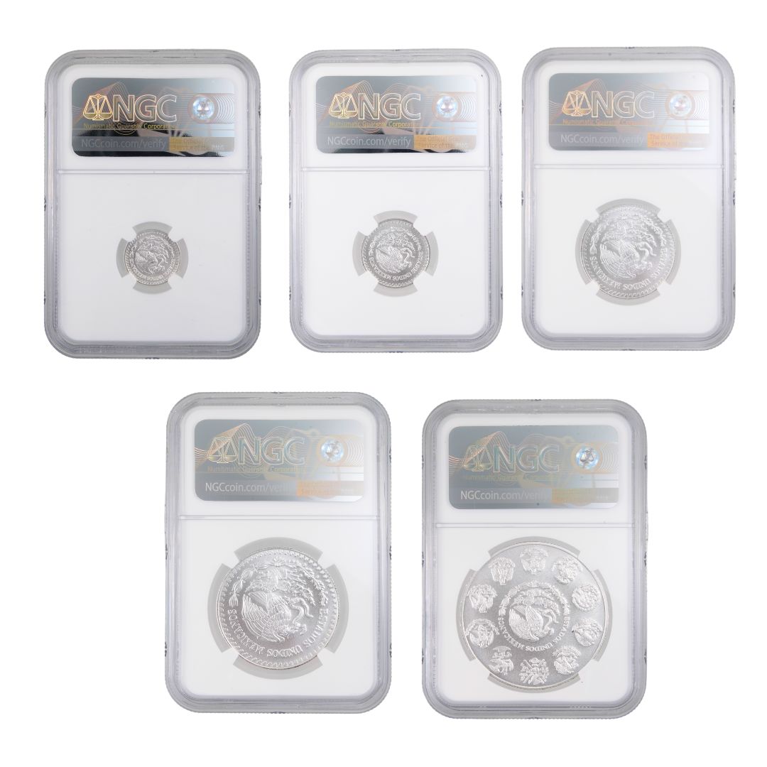 Lot of 5- 2018-Mo Mexico Silver Onza NGC MS70 Early Release Set- 1.90 ozt NGC MS70