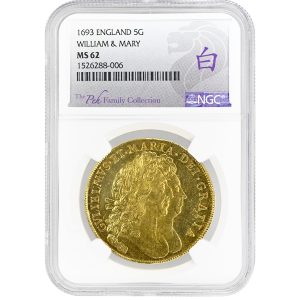 1693 5 Guineas William and Mary NGC MS62