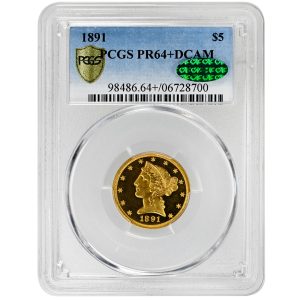 1891 $5 Liberty Head Rare Coin PCGS PR64+ CAC 