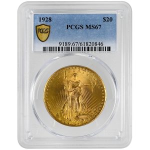 1928 $20 St. Gaudens Rare Coin PCGS MS67