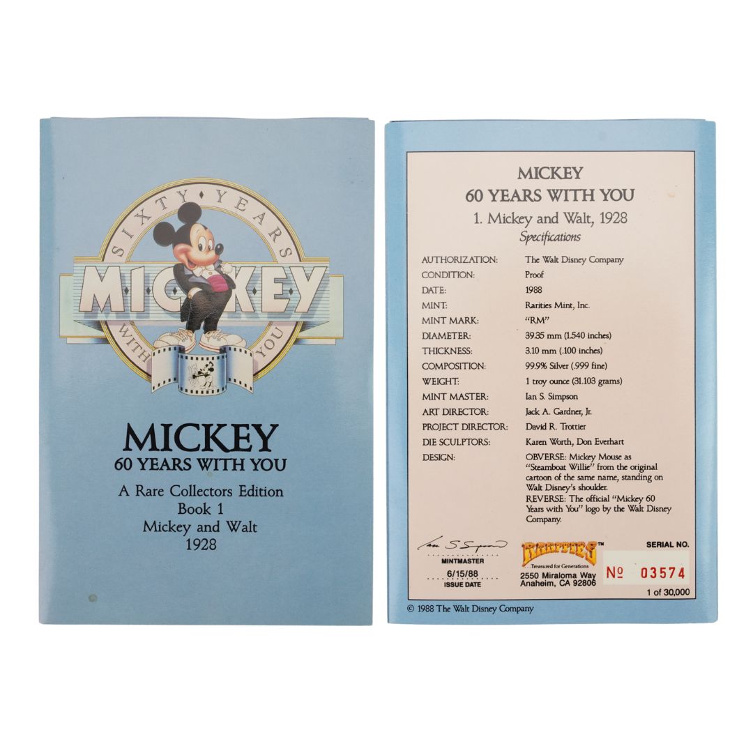 1988 Disney Mickey Mouse 60 Years With You 1oz .999 Silver Round