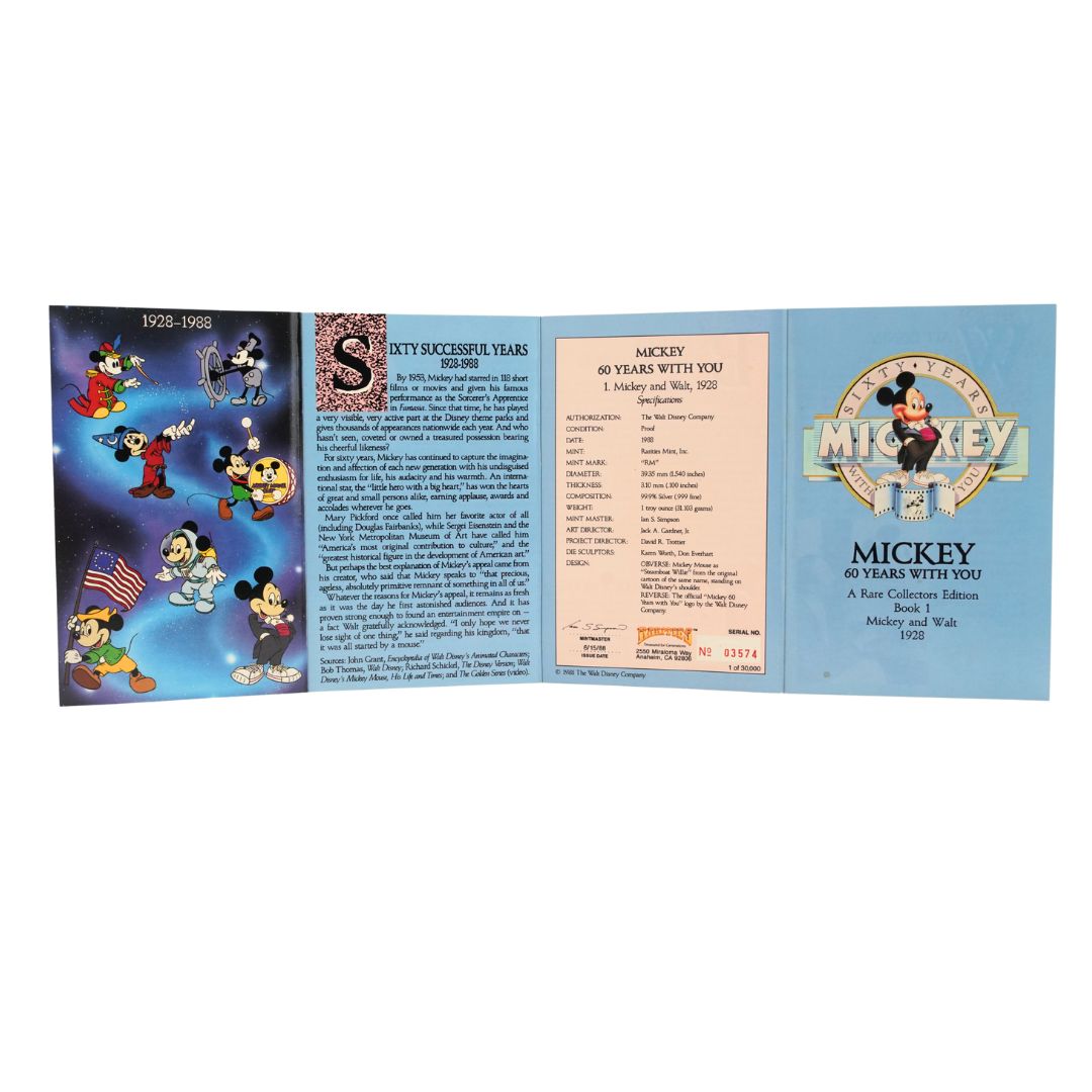 1988 Disney Mickey Mouse 60 Years With You 1oz .999 Silver Round