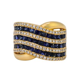 14K Yellow Gold Custom Sapphire and Diamond Cocktail Ring