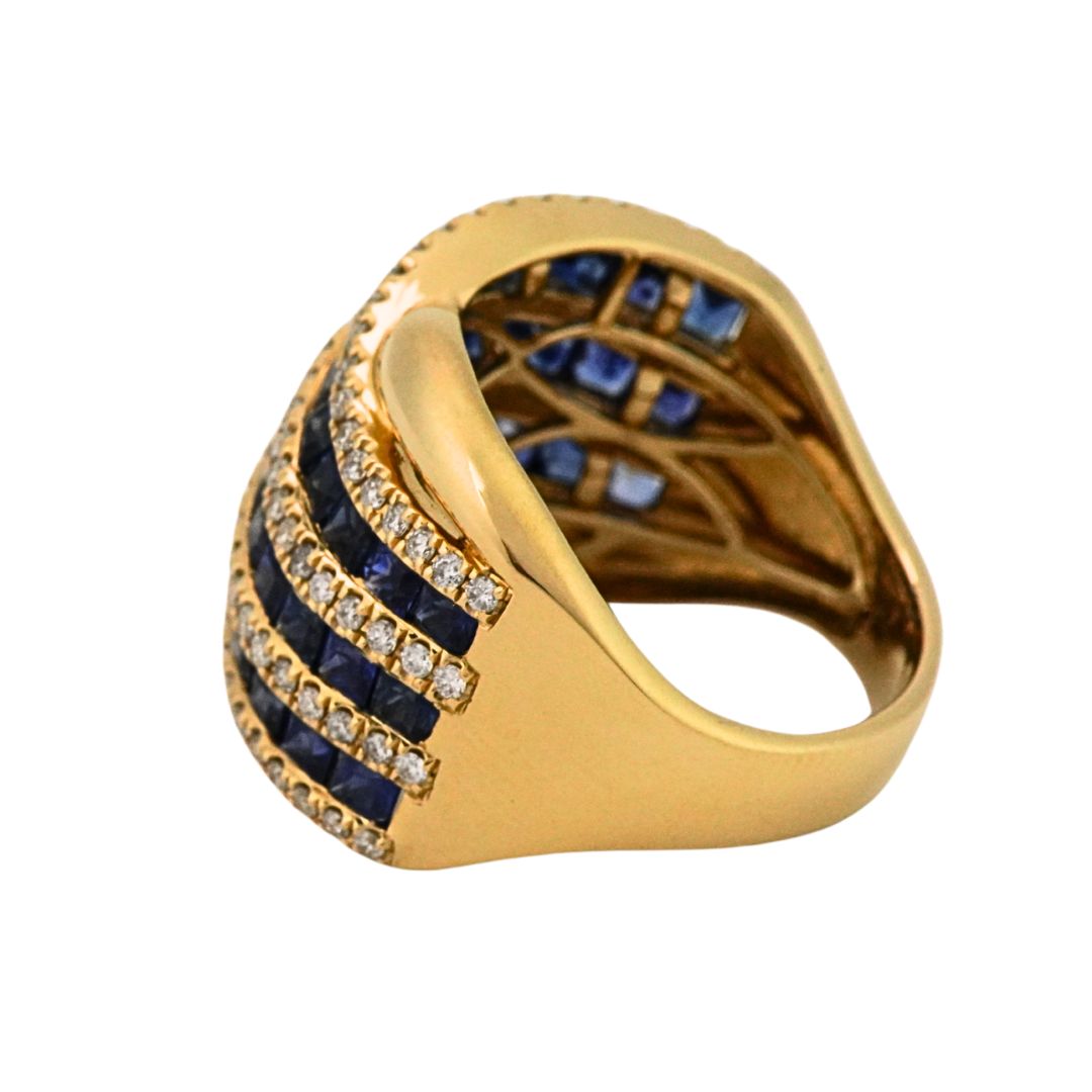 14K Yellow Gold Custom Sapphire and Diamond Cocktail Ring